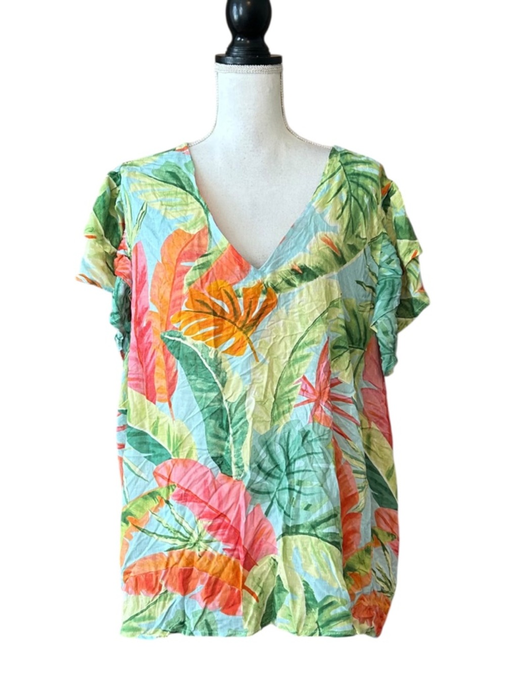 NWT Rachel Roy Short Flutter Sleeve V-neck Popover Top Women’s 3X‎ Multi Floral